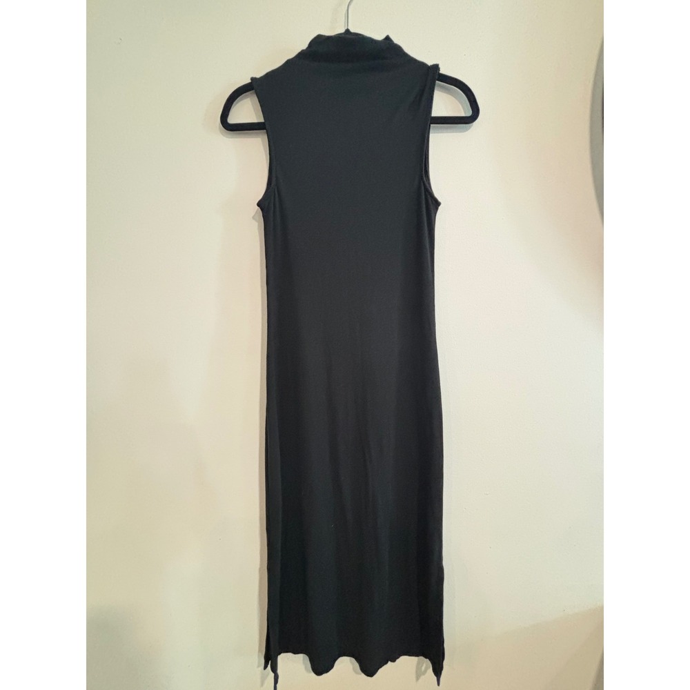A New Day Ribbed Mock Neck Midi Dress Womens XS Black Sleeveless Side Slit
